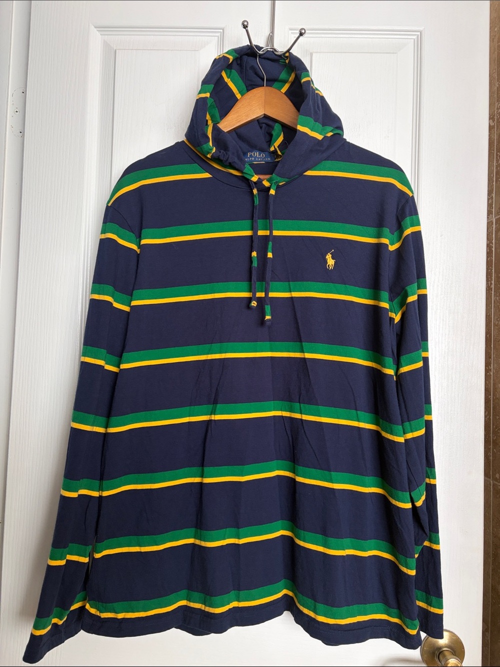 Polo by Ralph Lauren Navy Hoodie with Green and Yellow Stripes